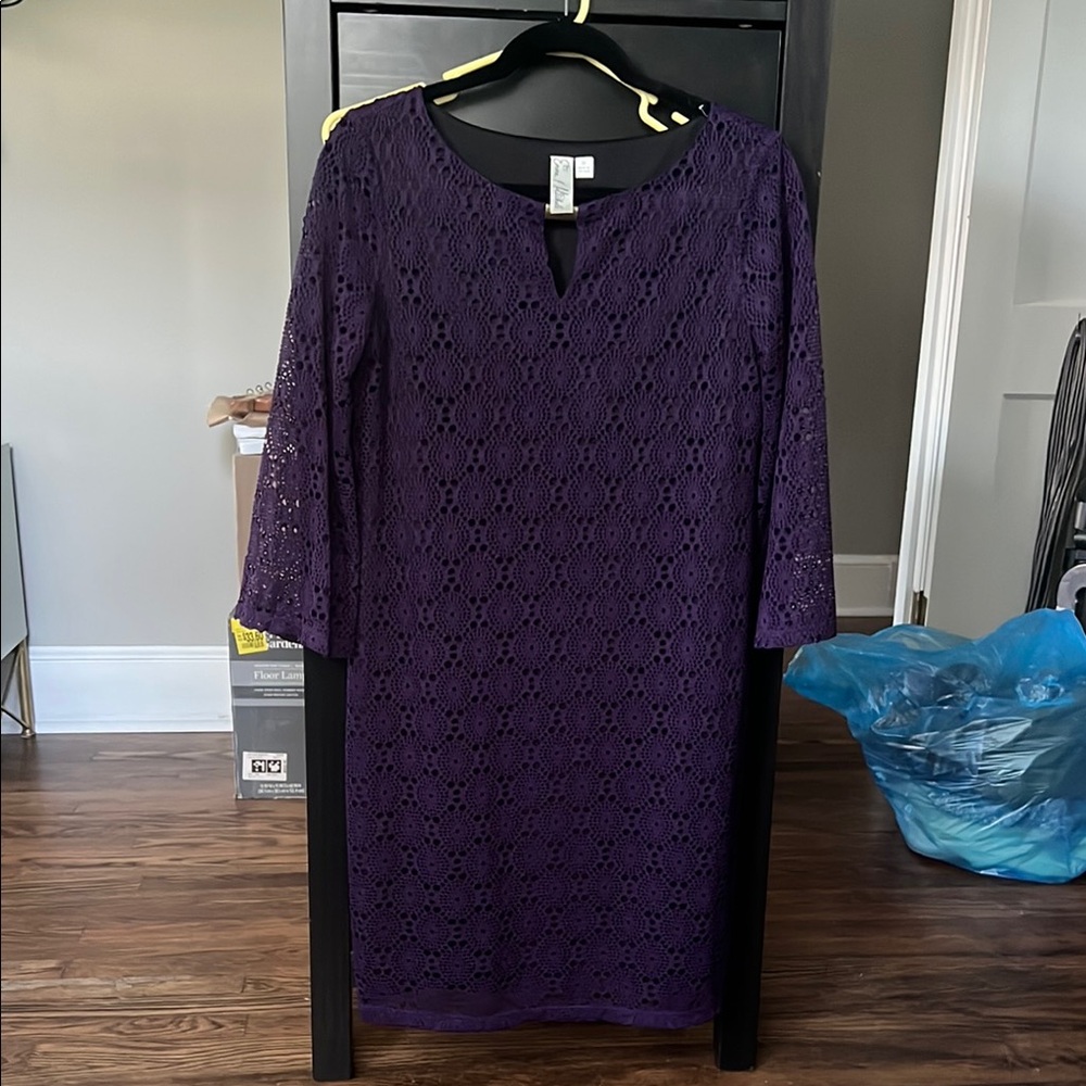 Emma & Michele Purple Sheath Dress 3/4 Sleeve Crew Neck